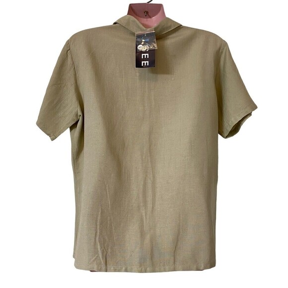 J Gee Shirt Blouse Womens Size L Beige Linen Blend Embroidered Fish NOS - Picture 3 of 5